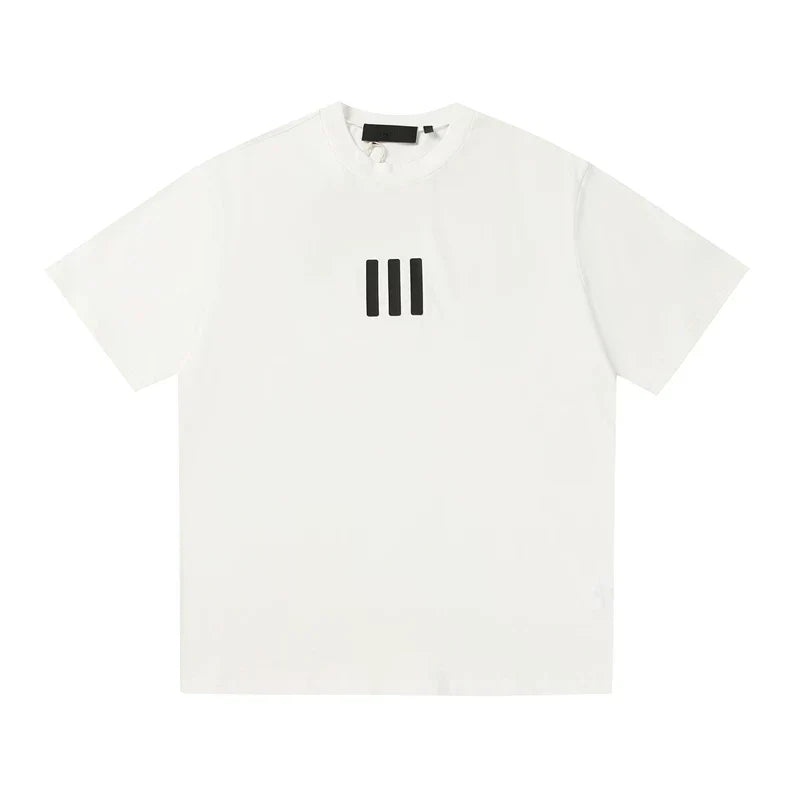 FEAR OF GOD ESSENTIALS 3‑Stripes Silicone Logo Unisex Loose Short Sleeve T‑Shirt