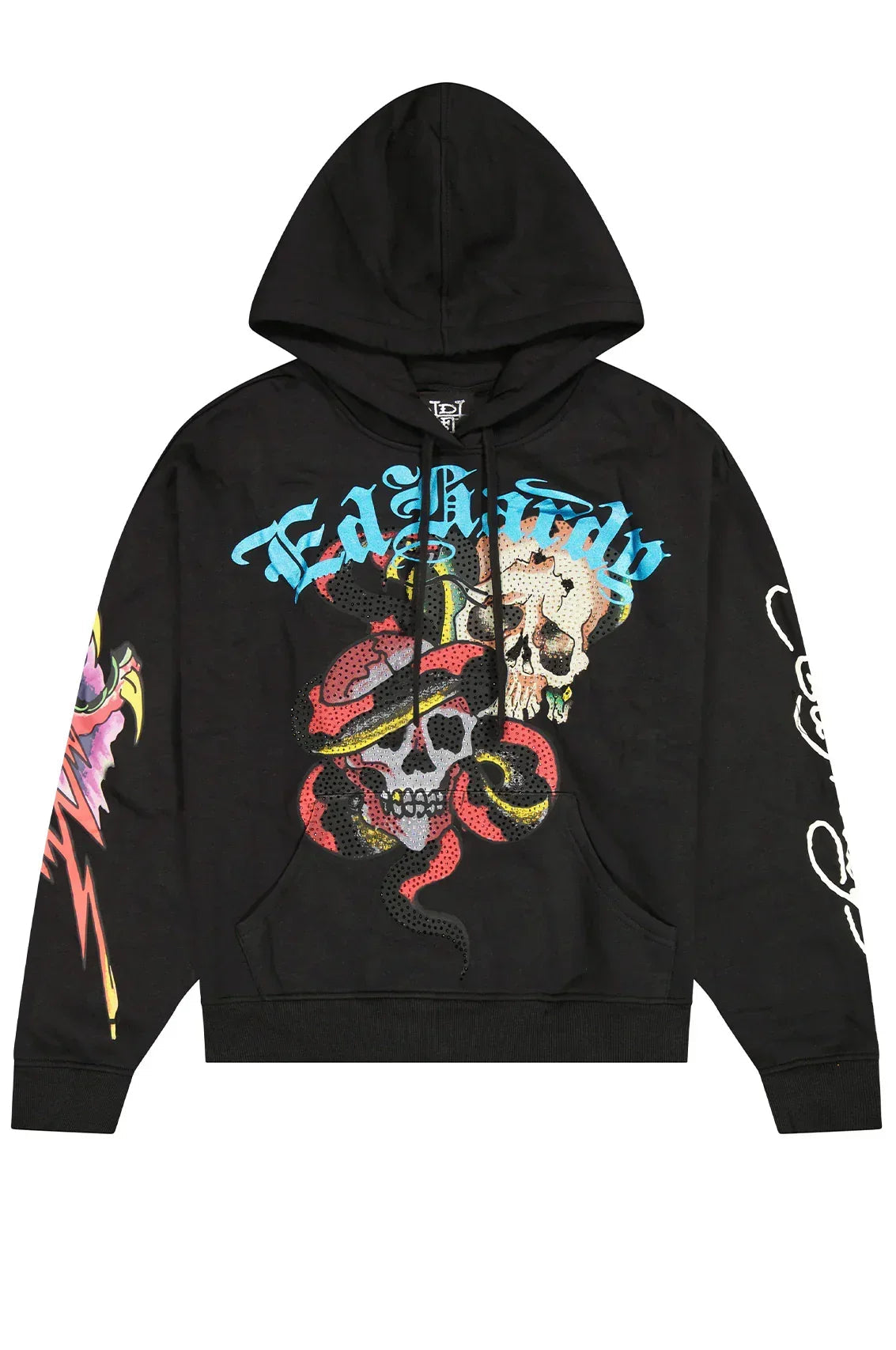 Ed Hardy Skulls Boxy Rhinestone Men's Pullover Hoodie
