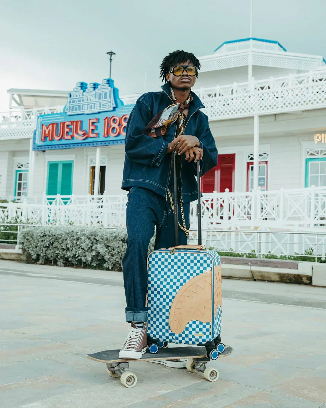 Sprayground Letter Checker Shark Yacht Club Carry-On Luggage