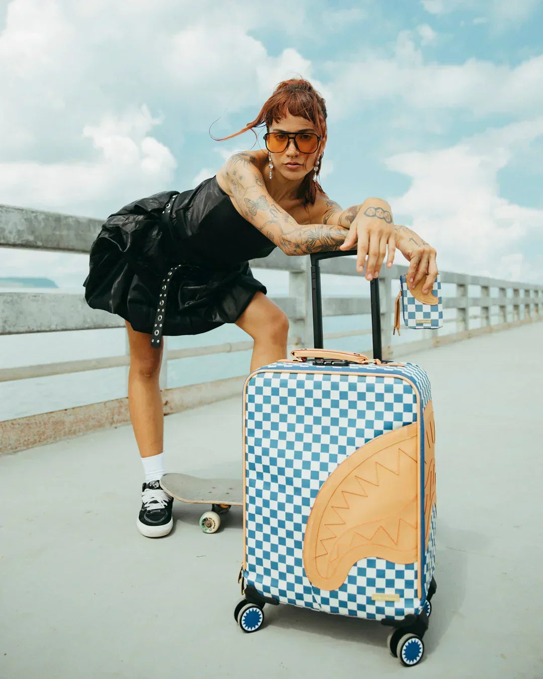 Sprayground Letter Checker Shark Yacht Club Carry-On Luggage