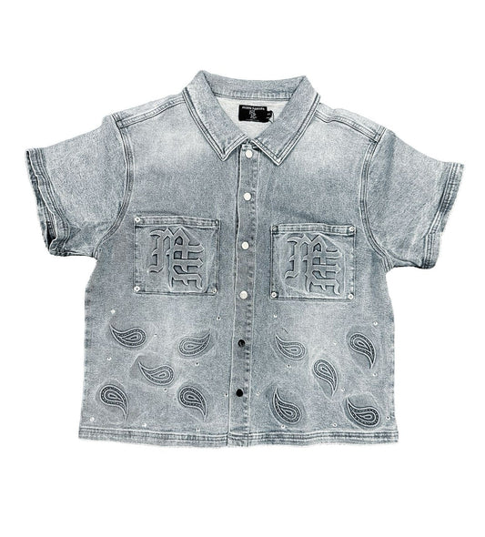 Mixed Emotions Paisley Denim Shirt Blue
