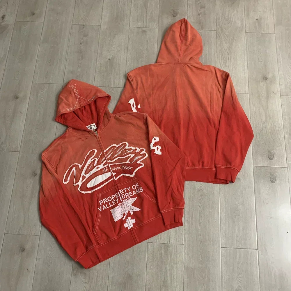 Vale Forever "Valley Dreams Property" Vintage Zip-Up Hoodie (Orange)