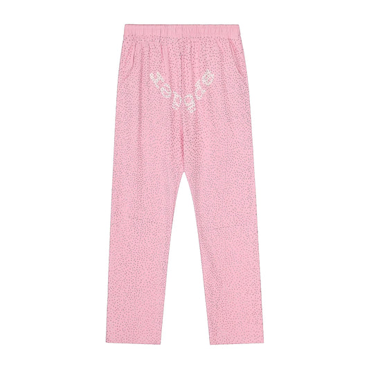 Sp5der Rhinestone Letter Graphic Pink Casual Sweatpants