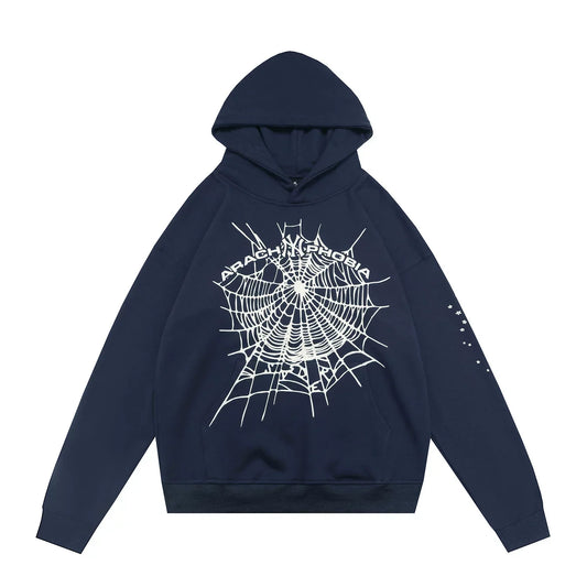 Sp5der Arachnophobia Web Graphic Navy Blue Pullover Hoodie