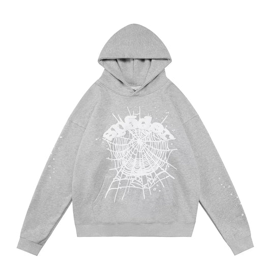 Sp5der White Web Foam Print Grey Pullover Hoodie