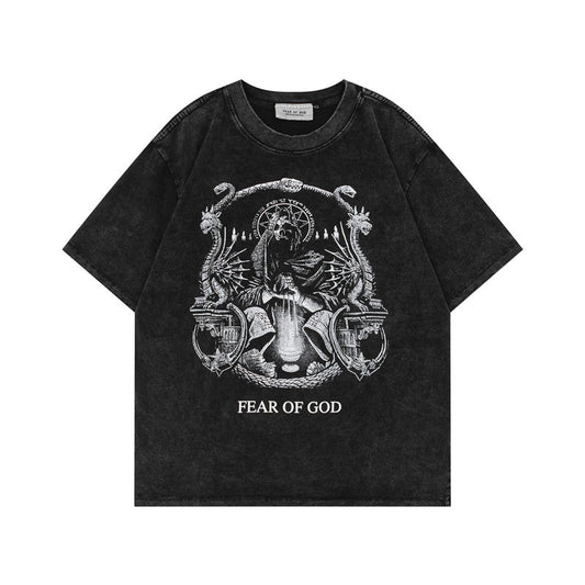 FEAR OF GOD ESSENTIALS Gothic Dragon Figure Vintage Wash T‑Shirt