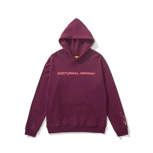 Sp5der "NOCTURNAL HIGHWAY" Burgundy Pullover Hoodie