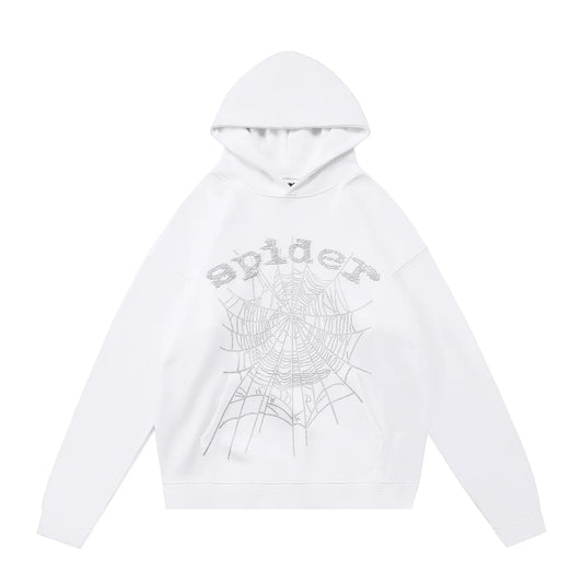 Sp5der White Web Foam Print White Pullover Hoodie