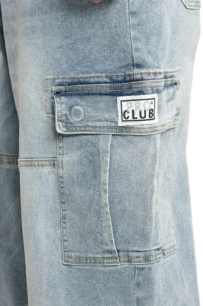 Pro Club Men's Heavyweight Baggy Fit Denim Cargo Pants